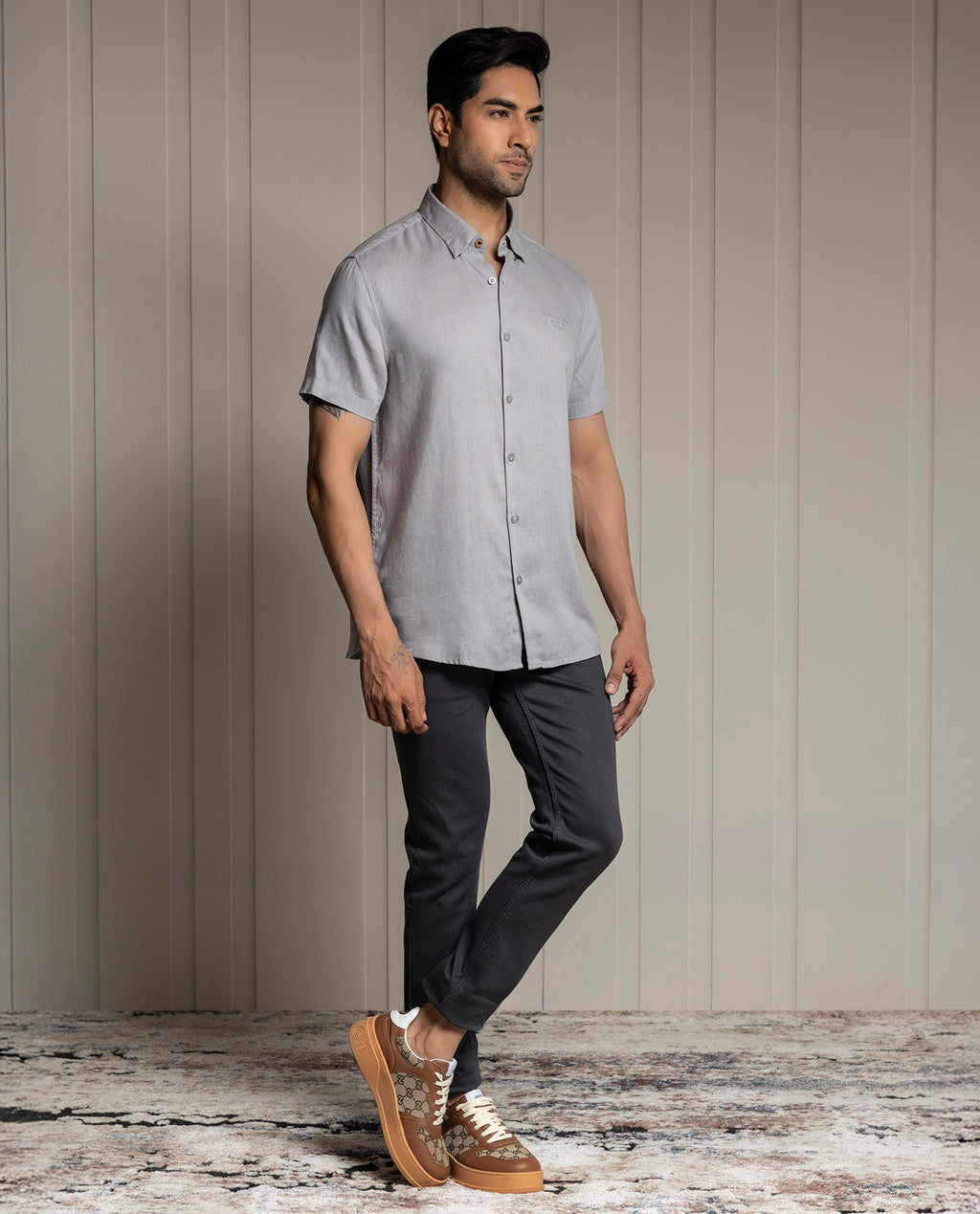 FEEL - GRAY - LUXURY LINEN - EMBROIDERED SHIRT