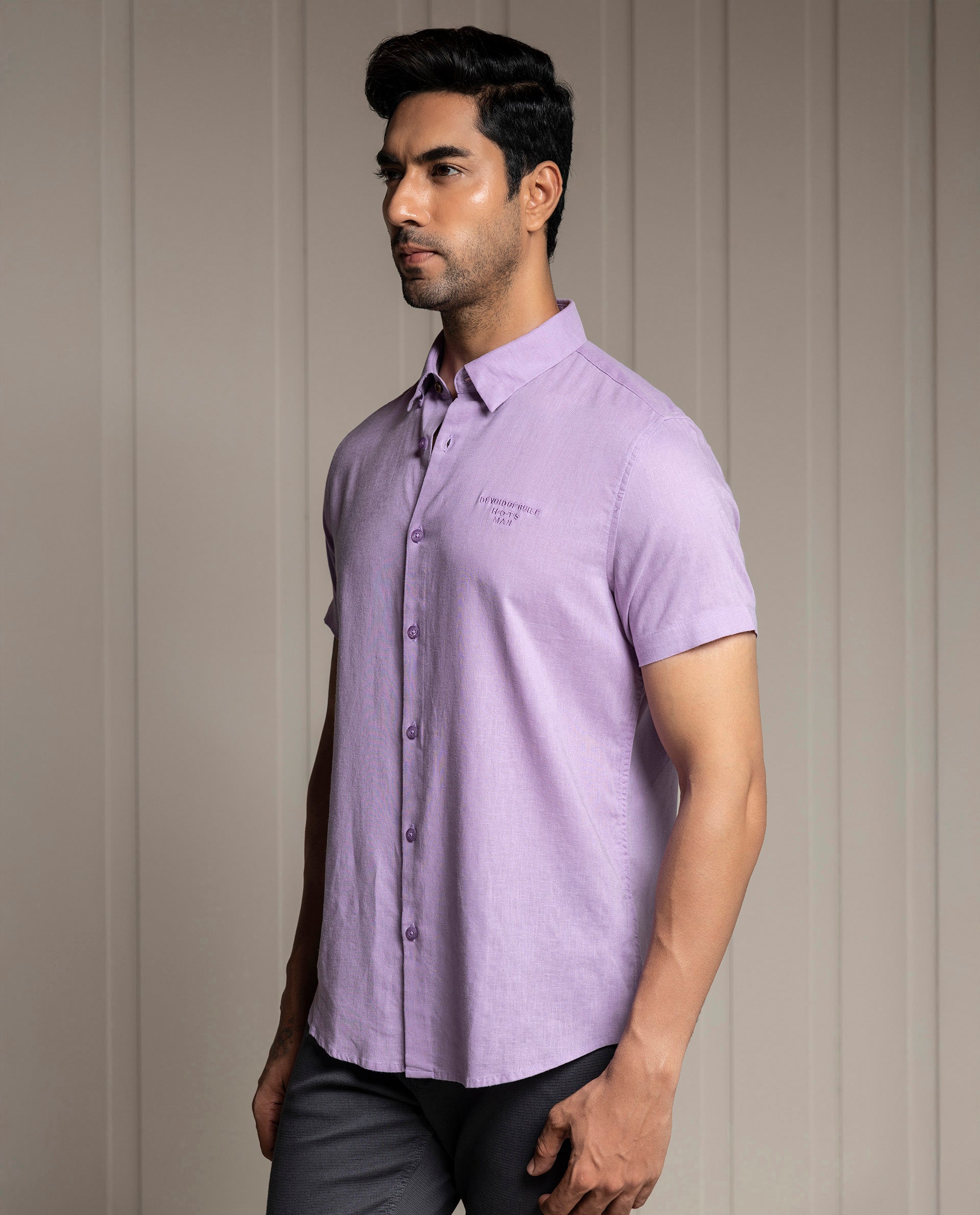 FEEL - LILAC - LUXURY LINEN - EMBROIDERED SHIRT
