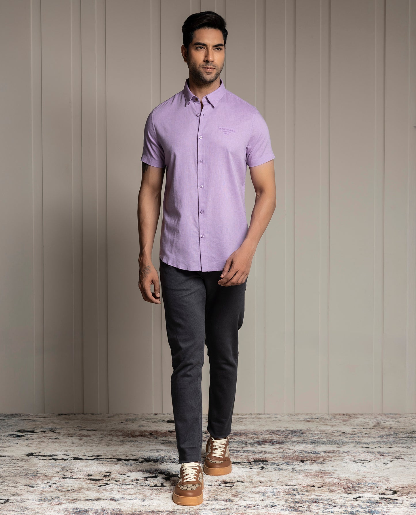 FEEL - LILAC - LUXURY LINEN - EMBROIDERED SHIRT