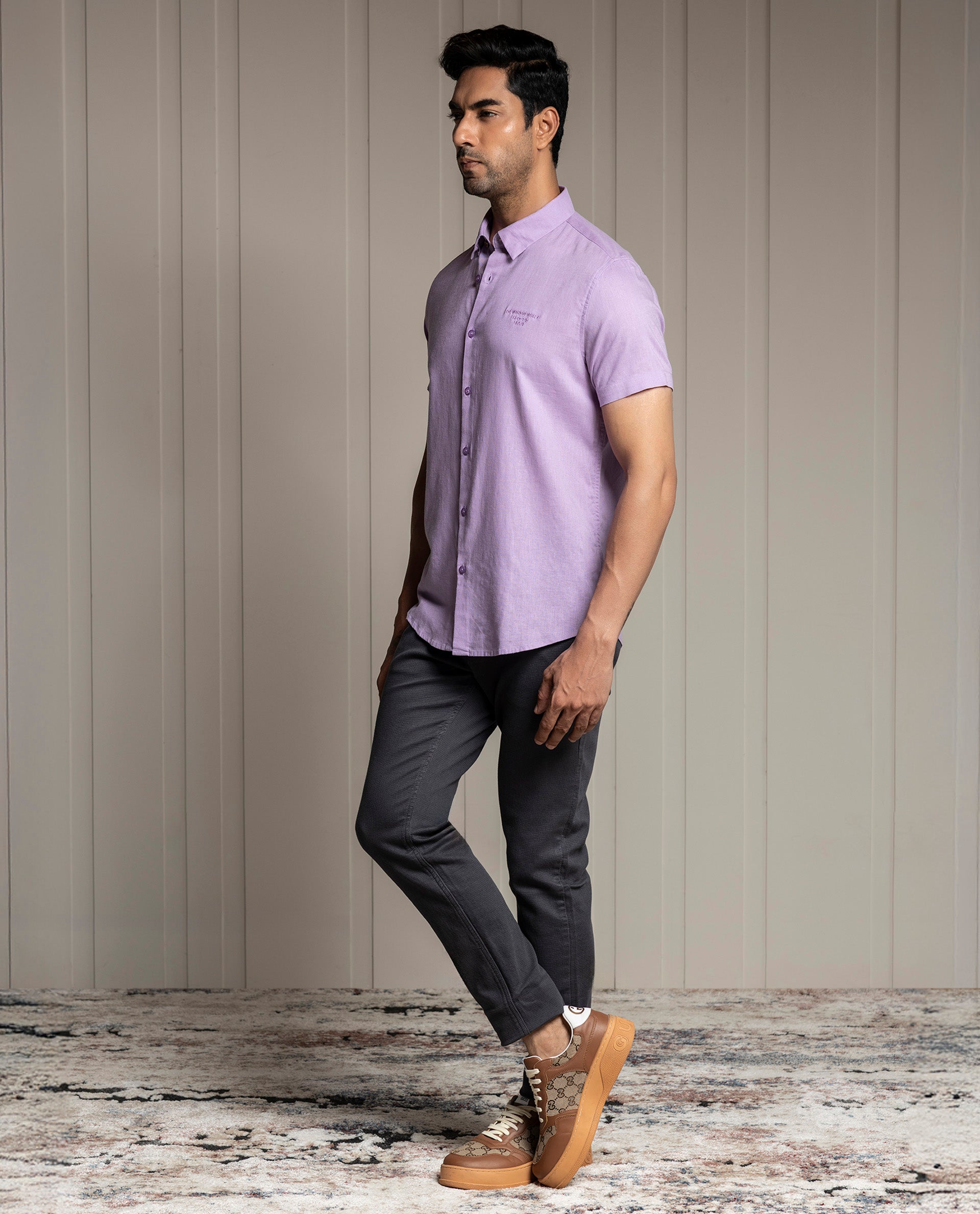 FEEL - LILAC - LUXURY LINEN - EMBROIDERED SHIRT