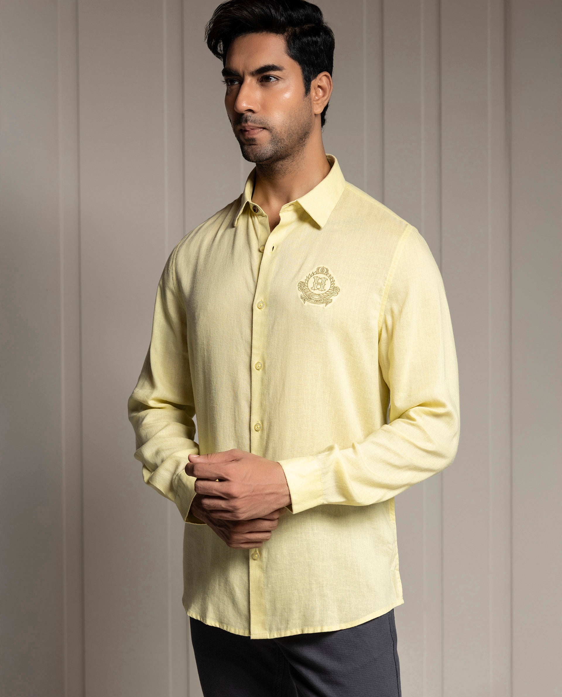 FEEL - YELLOW - LUXURY LINEN - EMBROIDERED SHIRT