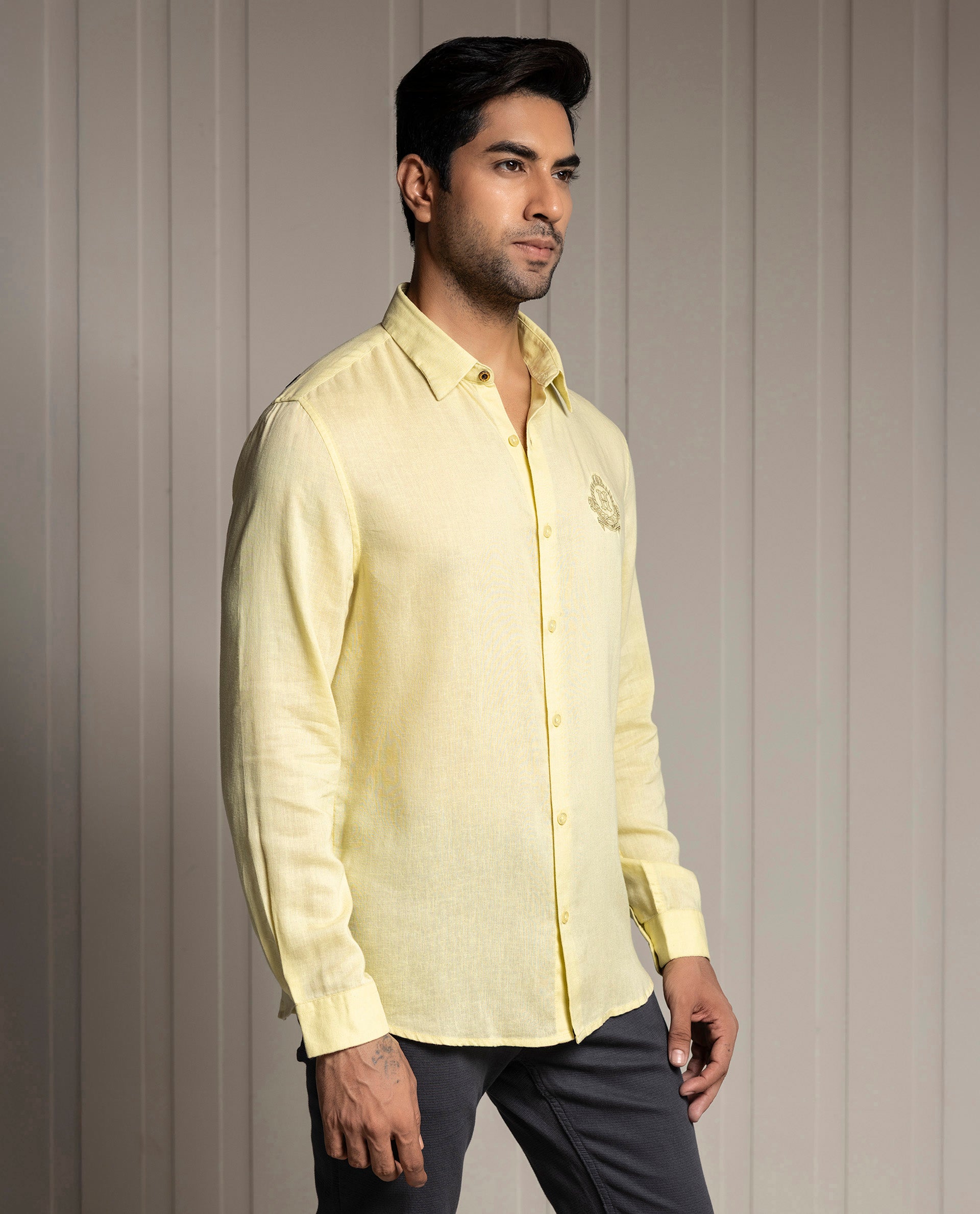 FEEL - YELLOW - LUXURY LINEN - EMBROIDERED SHIRT