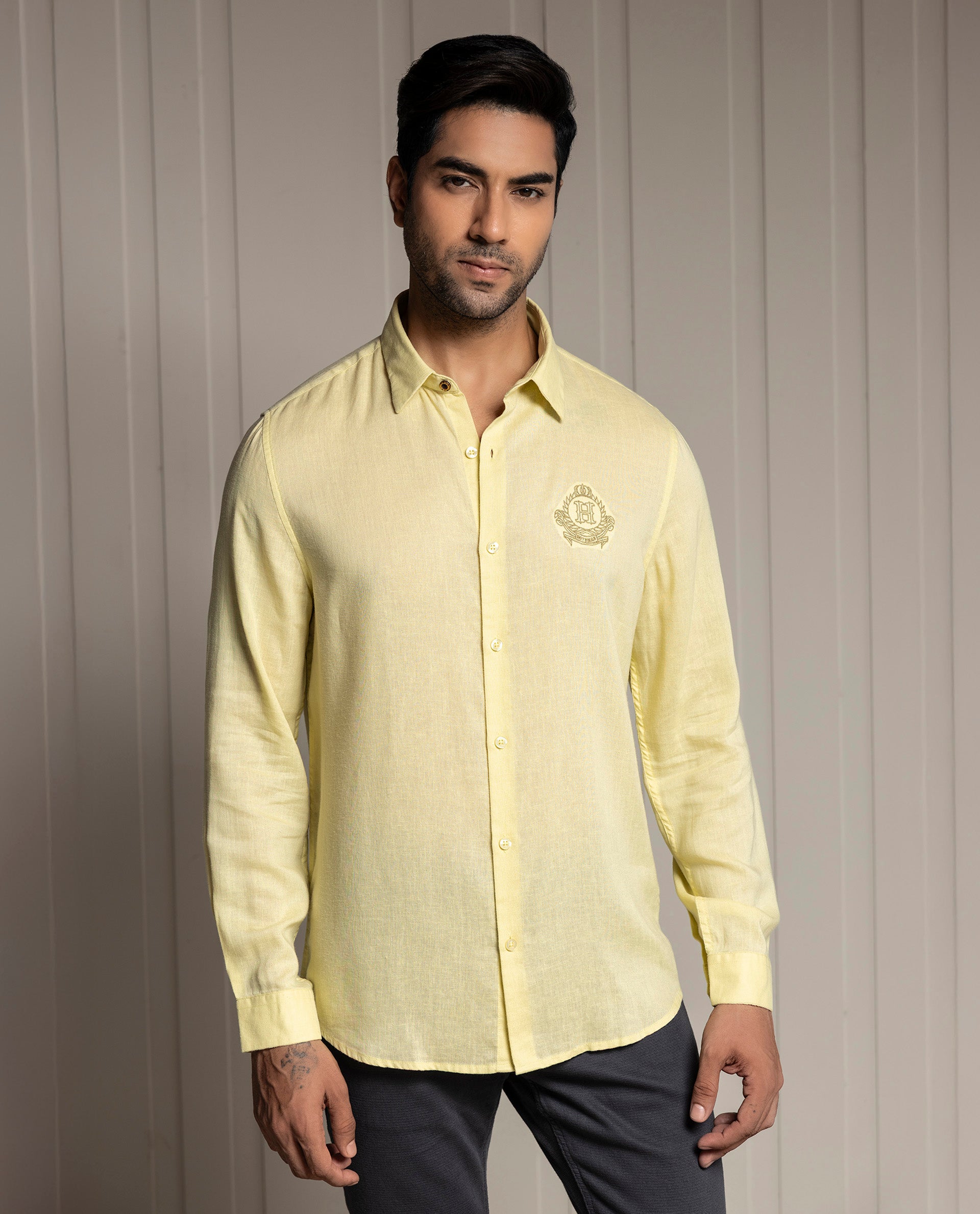 FEEL - YELLOW - LUXURY LINEN - EMBROIDERED SHIRT