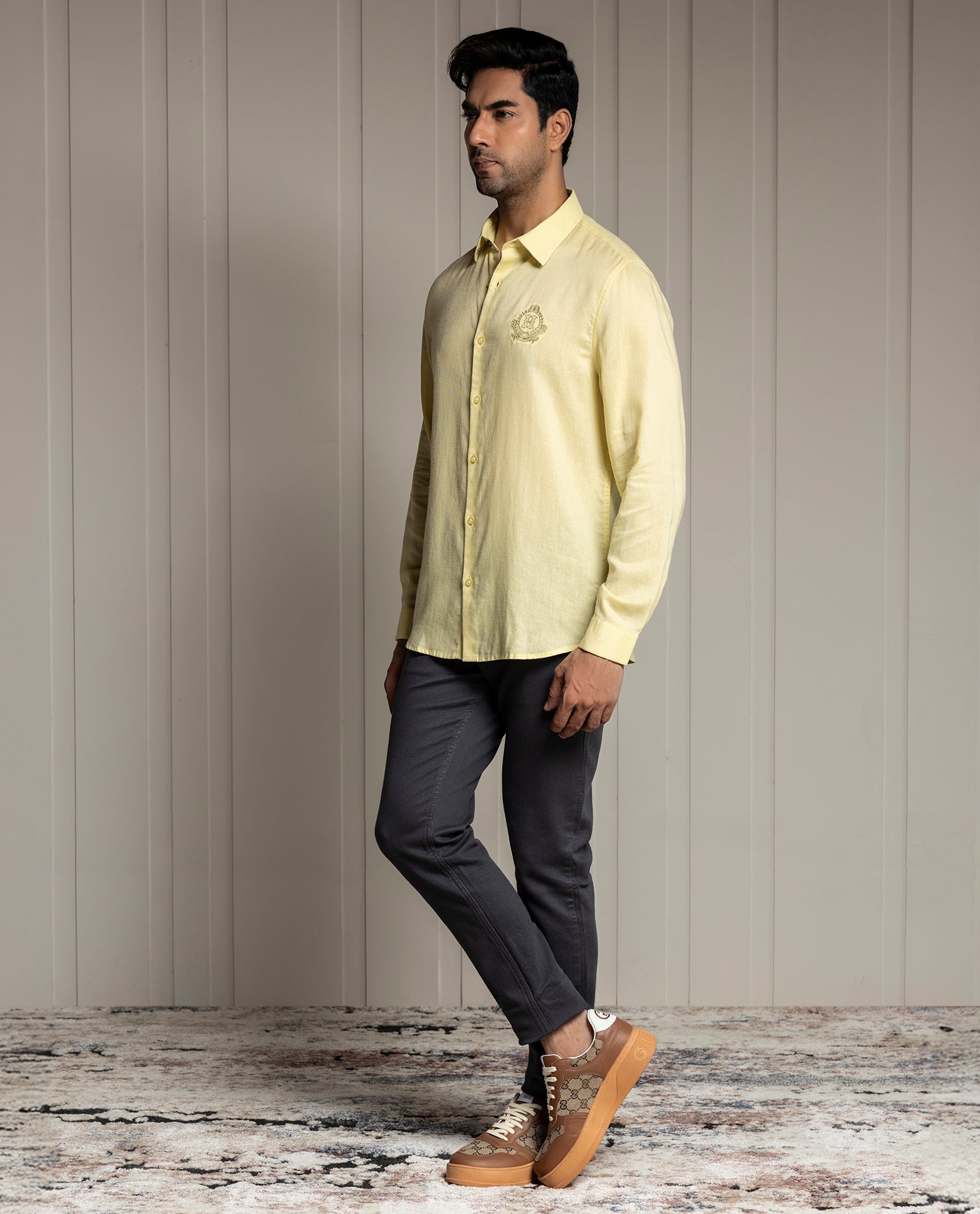 FEEL - YELLOW - LUXURY LINEN - EMBROIDERED SHIRT