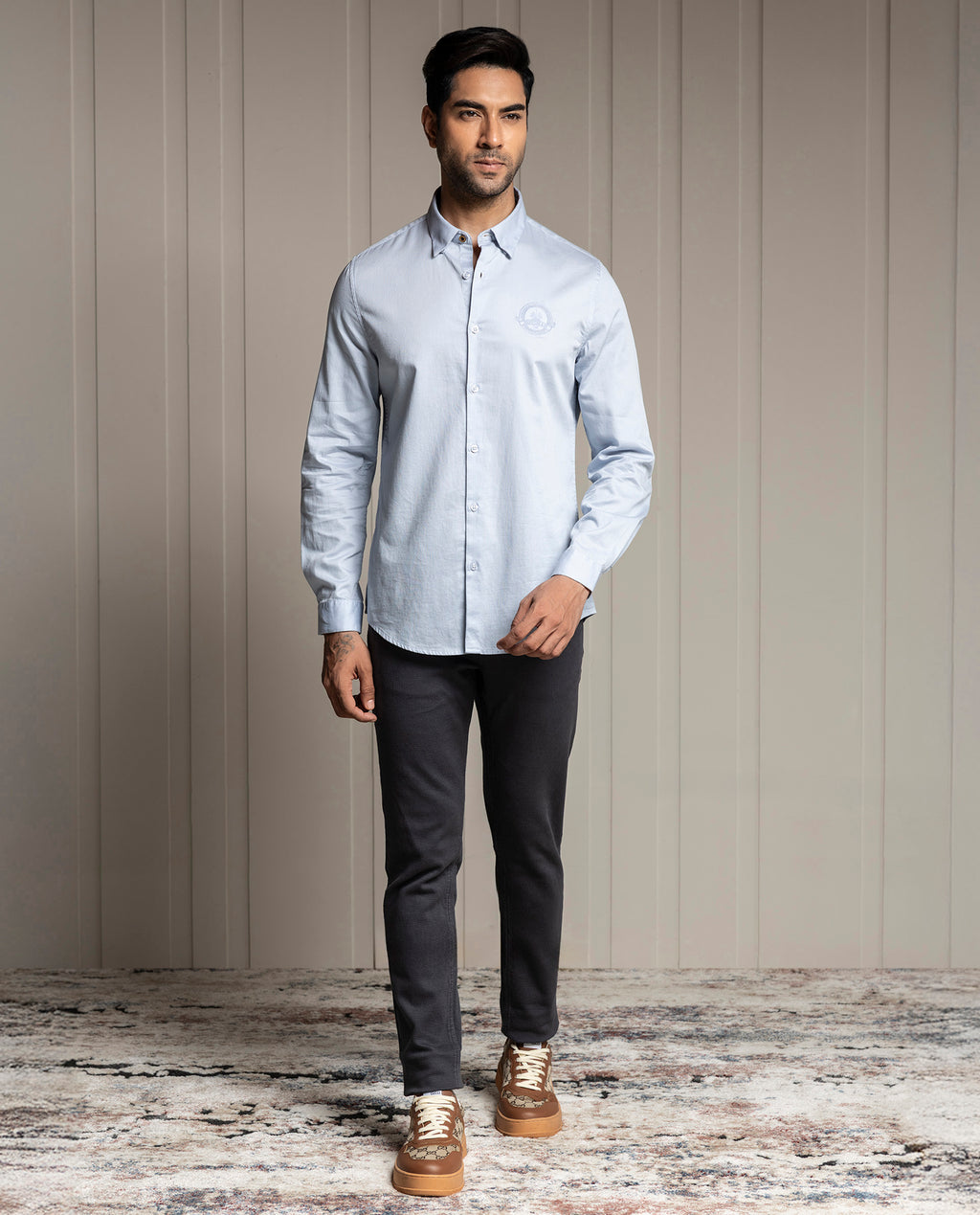 MOMENTO - LIGHT BLUE - LUXURY EMBROIDERED SHIRT