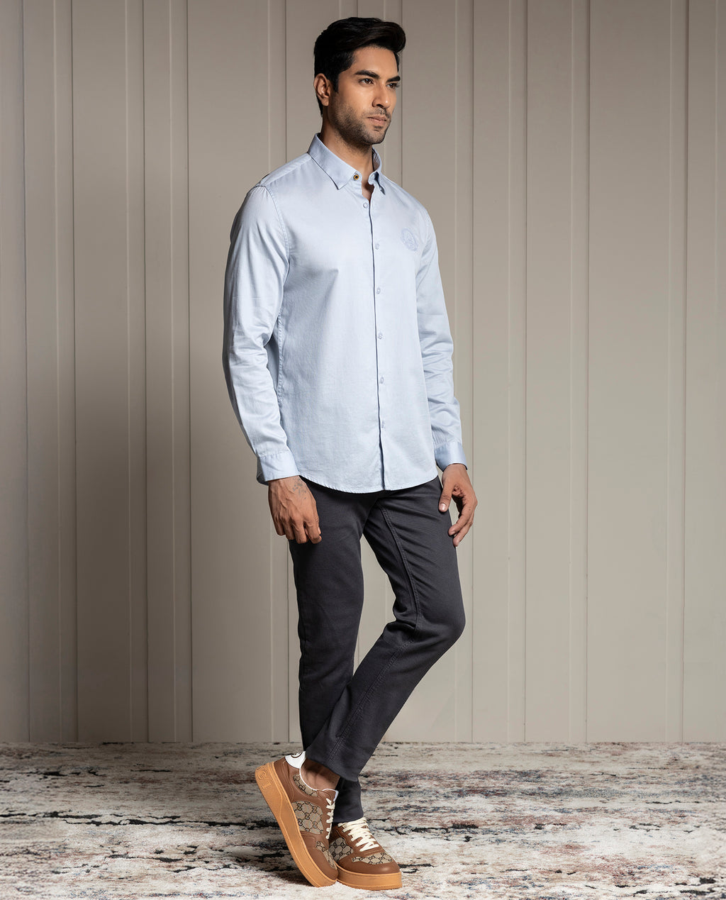 MOMENTO - LIGHT BLUE - LUXURY EMBROIDERED SHIRT