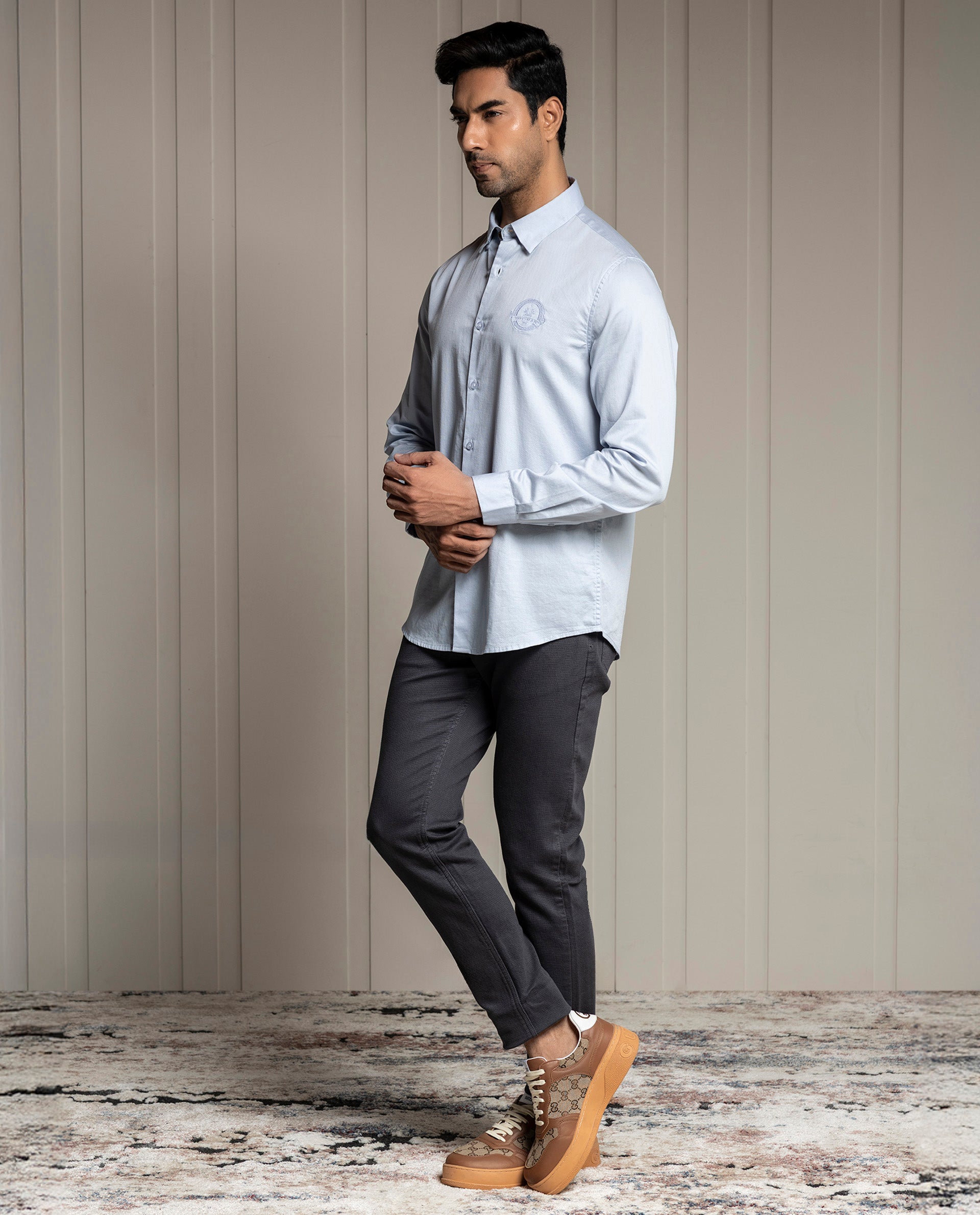 MOMENTO - LIGHT BLUE - LUXURY EMBROIDERED SHIRT