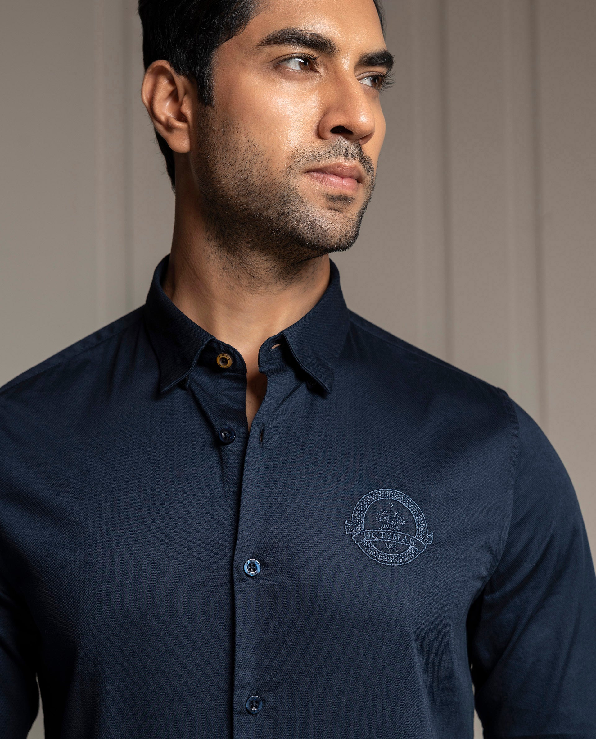 MOMENTO - NAVY - LUXURY EMBROIDERED SHIRT