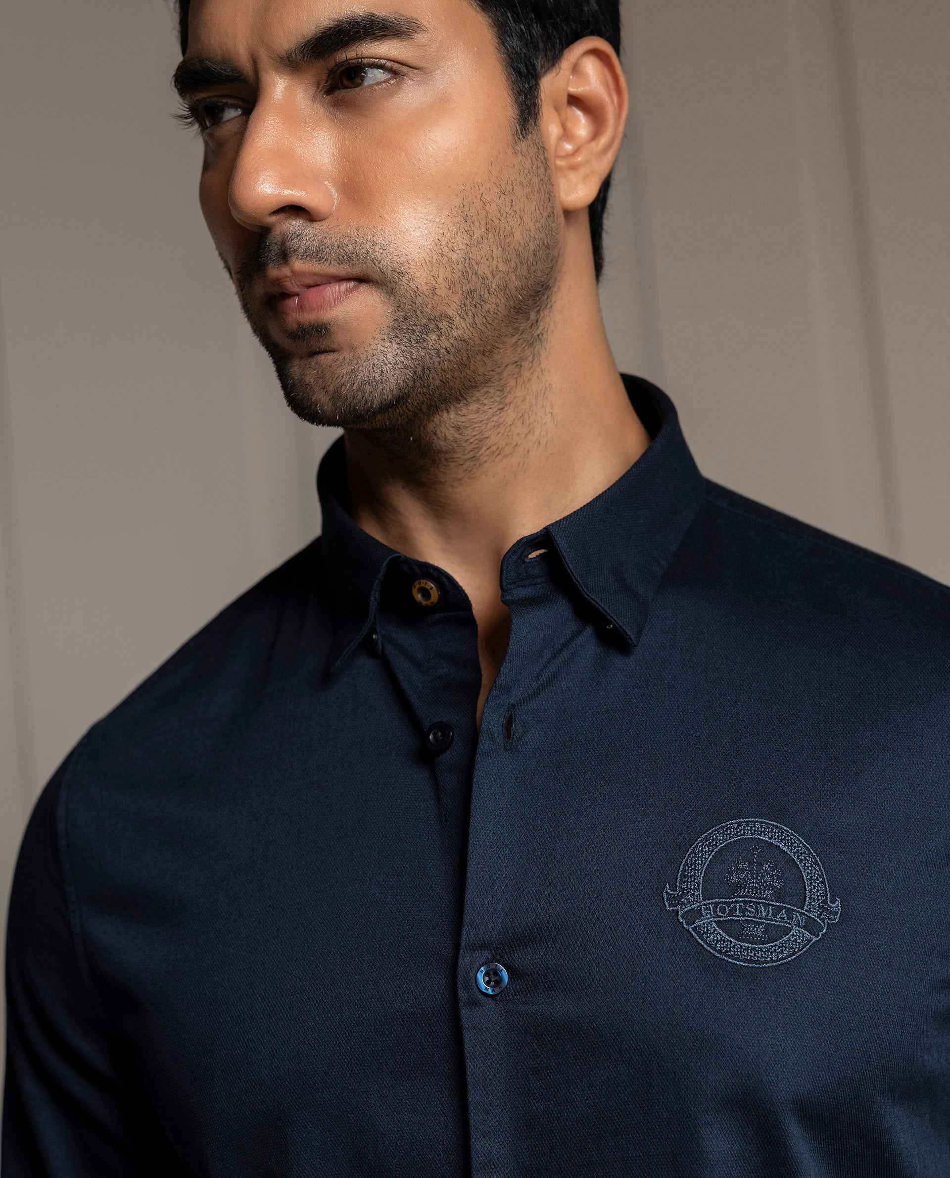 MOMENTO - NAVY - LUXURY EMBROIDERED SHIRT