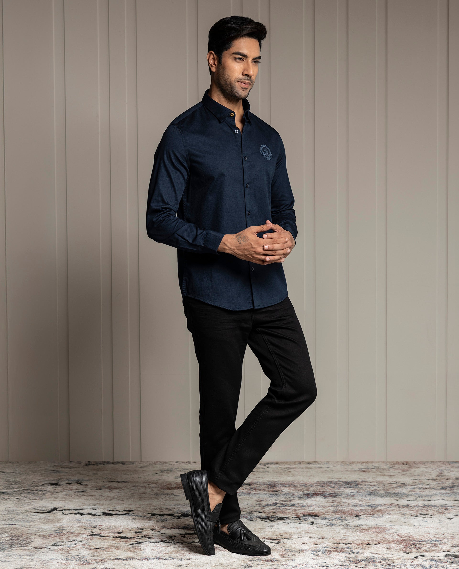 MOMENTO - NAVY - LUXURY EMBROIDERED SHIRT