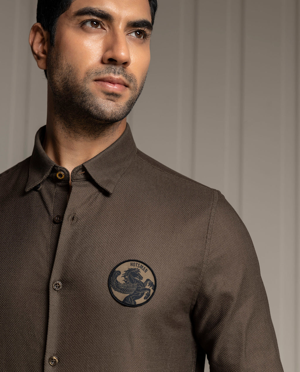 LENO - BROWN - LUXURY WOVEN BADGE SHIRT