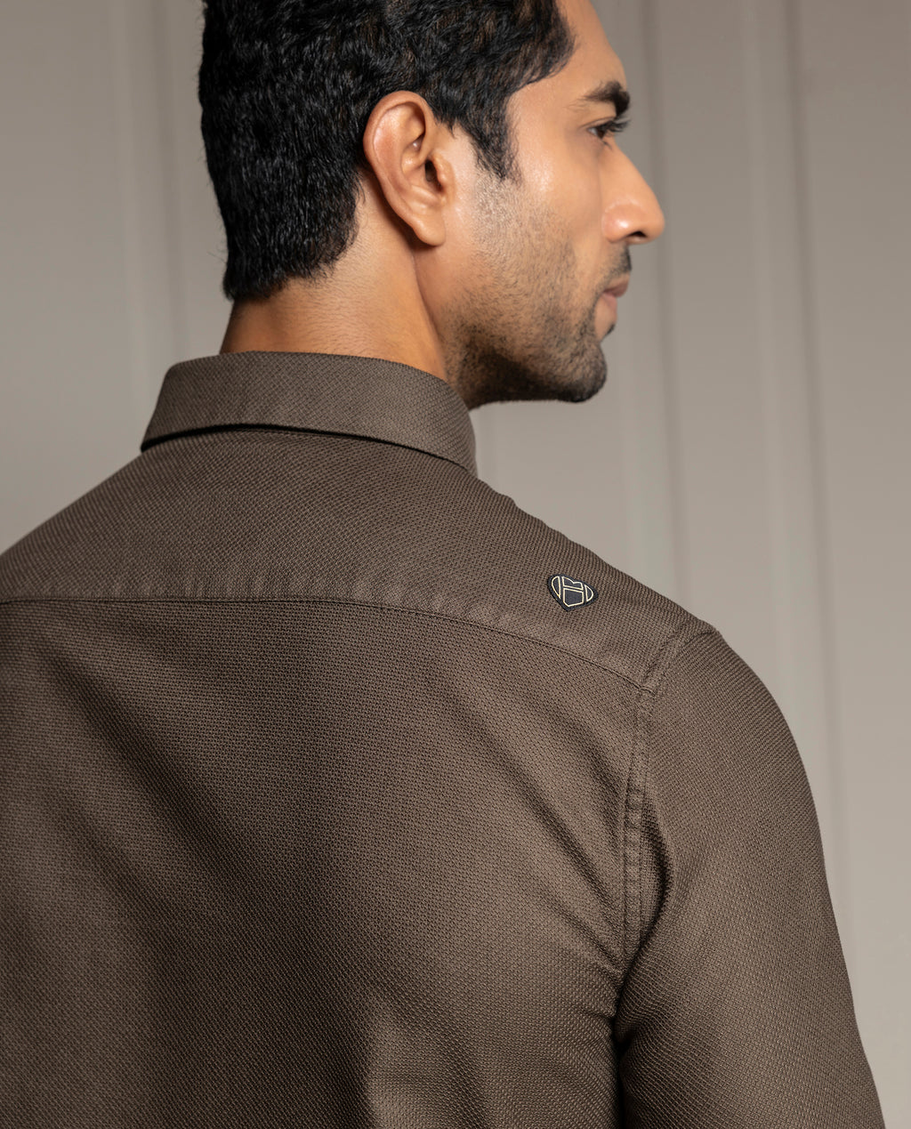 LENO - BROWN - LUXURY WOVEN BADGE SHIRT