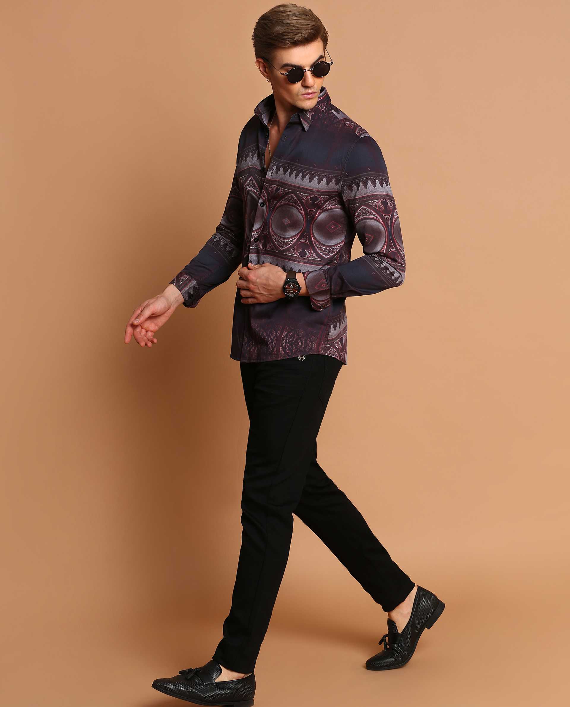 ALCHEMY - MAROON -  DIGITAL PRINT PARTYWEAR SHIRT