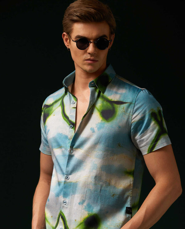 DNA - SKY BLUE - DIGITAL PRINT PARTYWEAR SHIRT