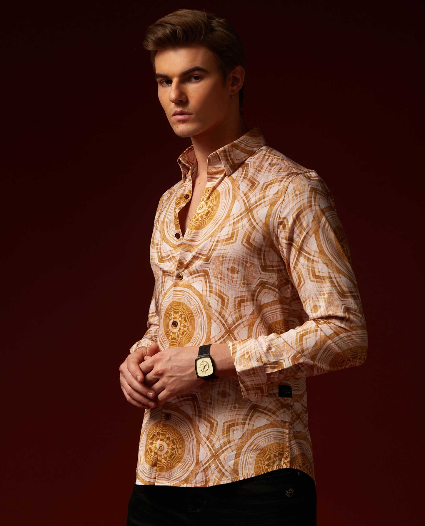 ECHO - BEIGE - DIGITAL PRINT PARTYWEAR SHIRT