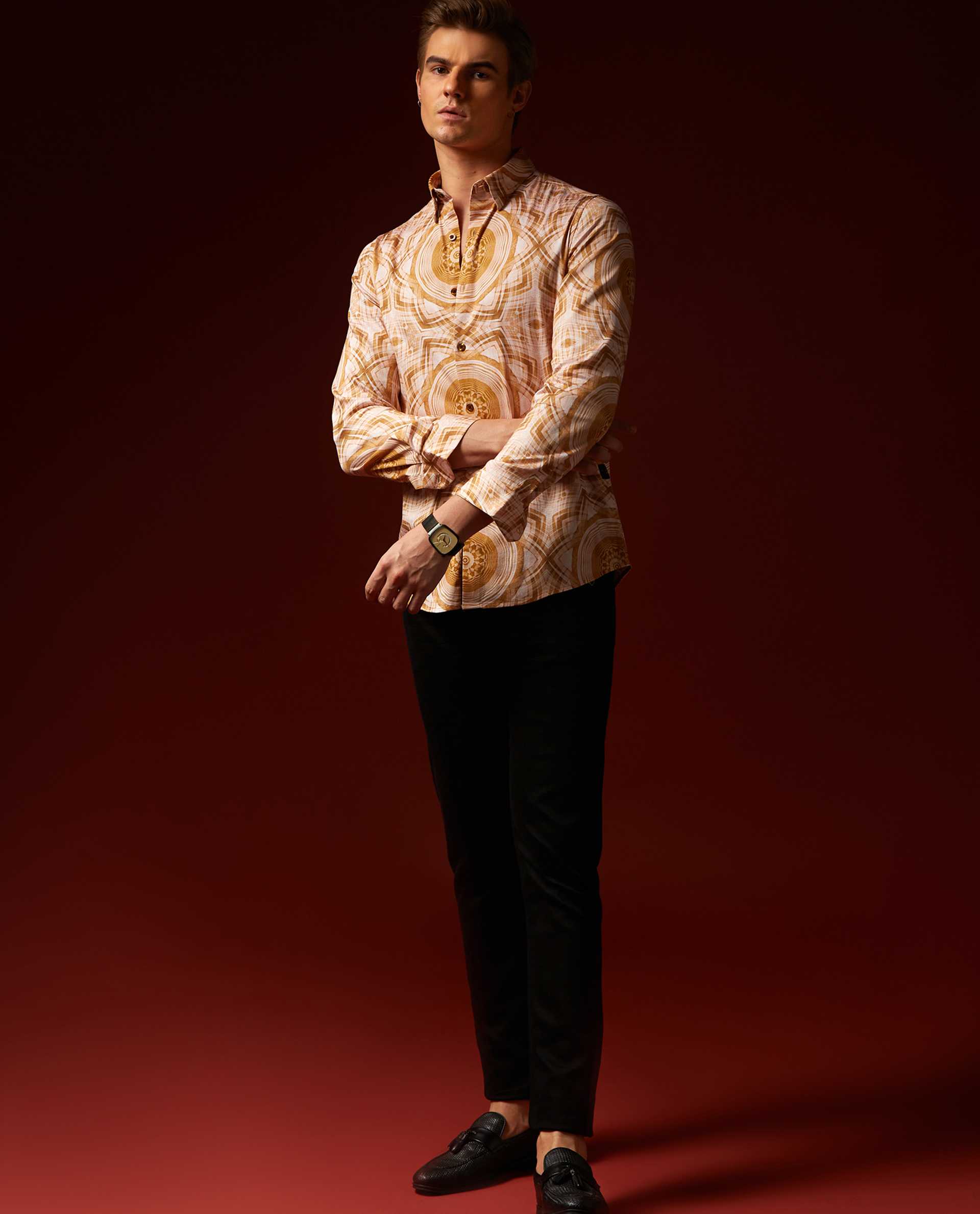 ECHO - BEIGE - DIGITAL PRINT PARTYWEAR SHIRT