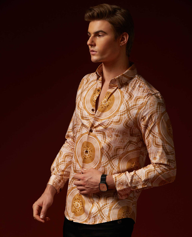 ECHO - BEIGE - DIGITAL PRINT PARTYWEAR SHIRT