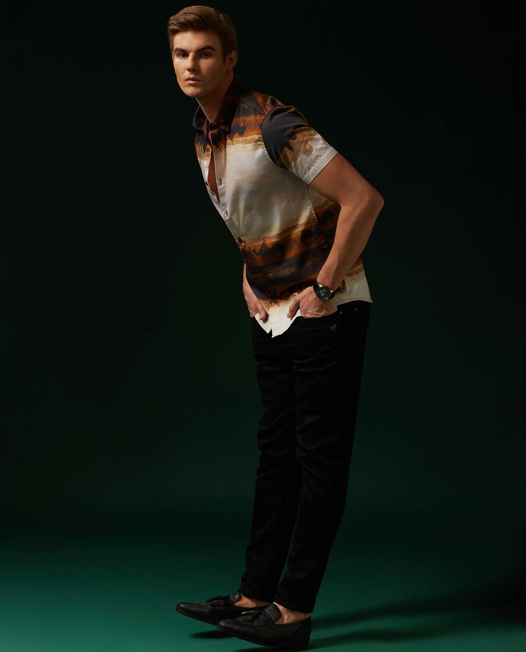 MIRAGE - BROWN - DIGITAL PRINT PARTYWEAR SHIRT