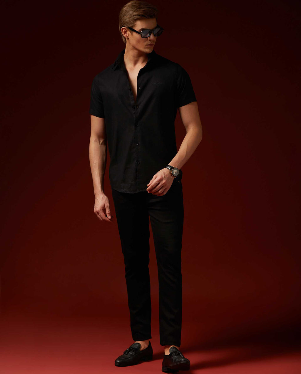 SAGA - BLACK - EMBROIDERED SHIRT