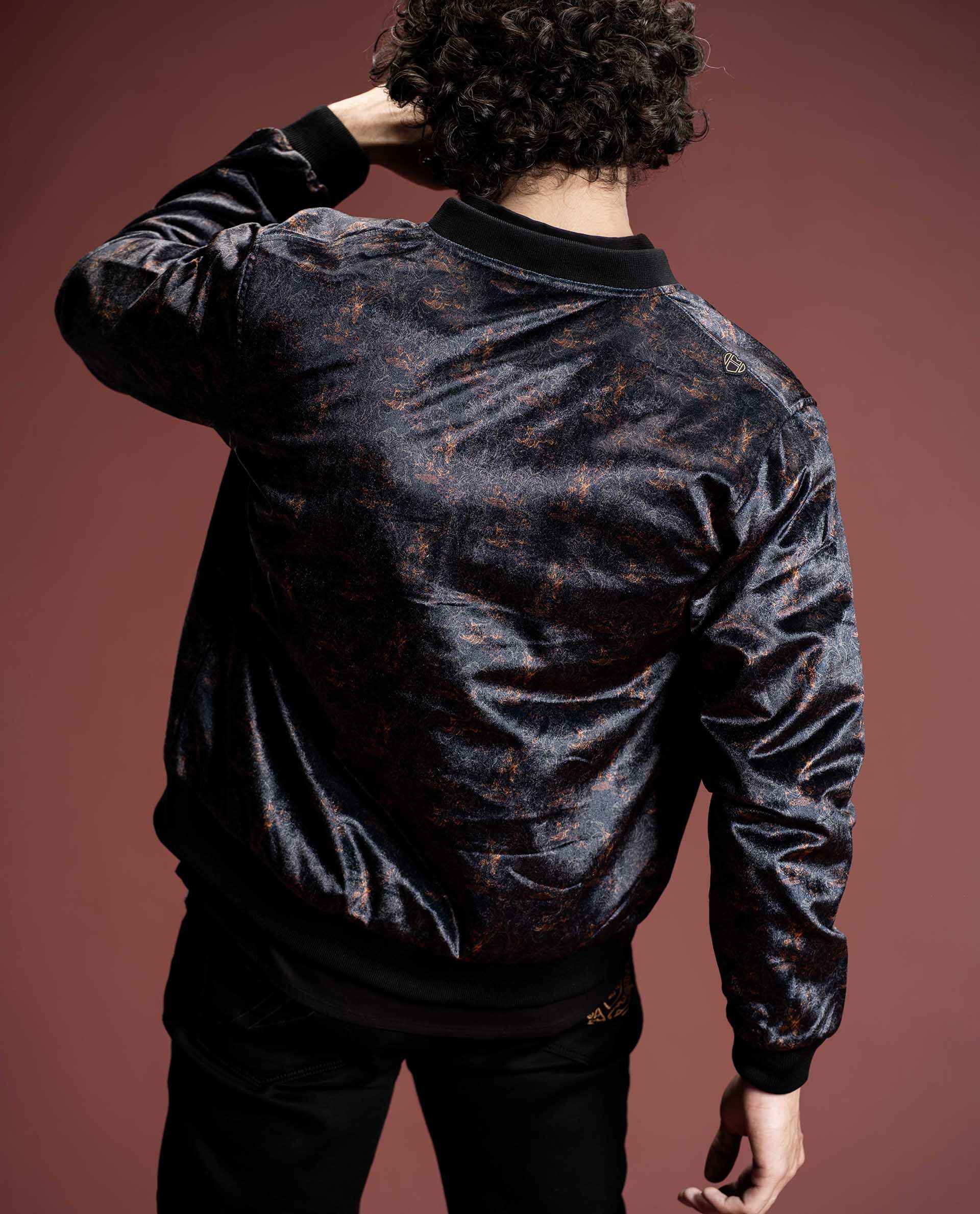 SEQUEN - BLACK - PRINTED VELOUR BOMBER JACKET