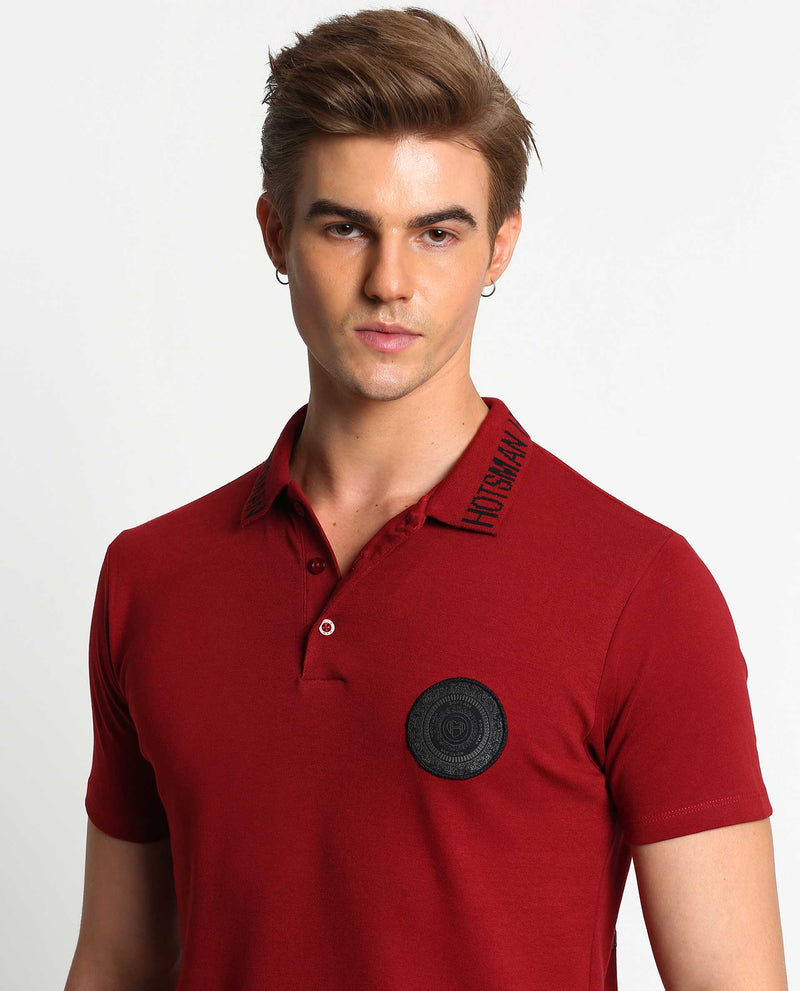 SYNC - RED - EMBELLISHED LUXURY POLO T-SHIRT