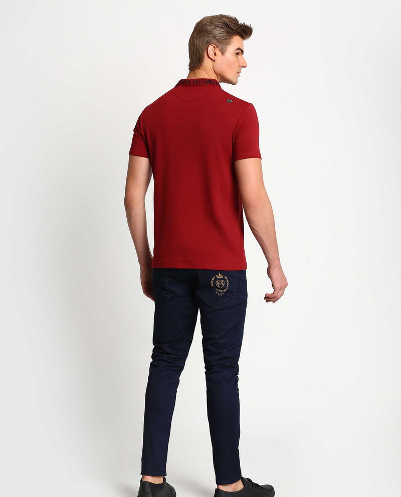 SYNC - RED - EMBELLISHED LUXURY POLO T-SHIRT