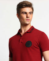 SYNC - RED - EMBELLISHED LUXURY POLO T-SHIRT