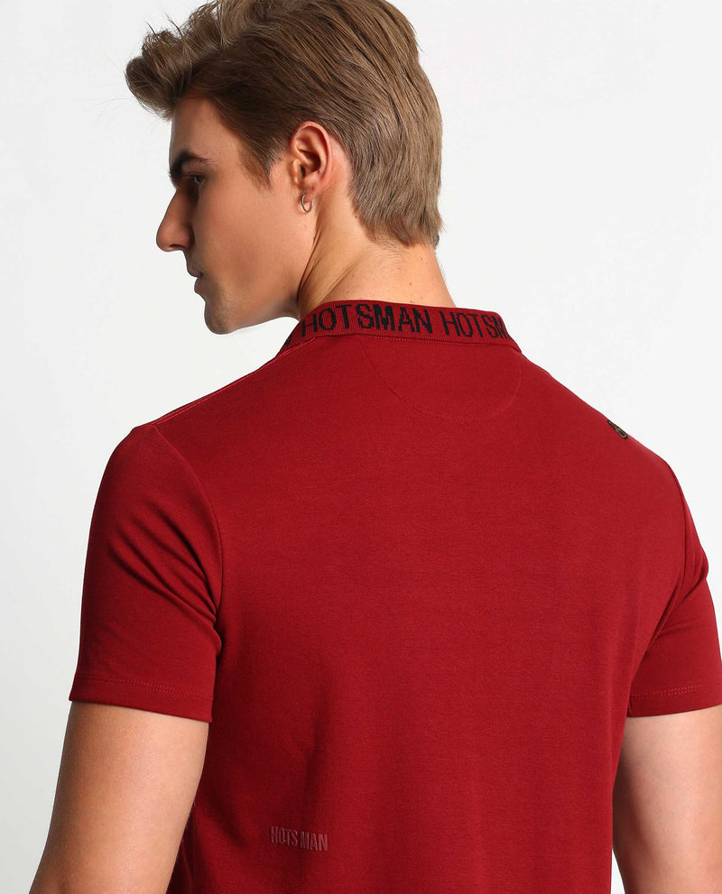 SYNC - RED - EMBELLISHED LUXURY POLO T-SHIRT