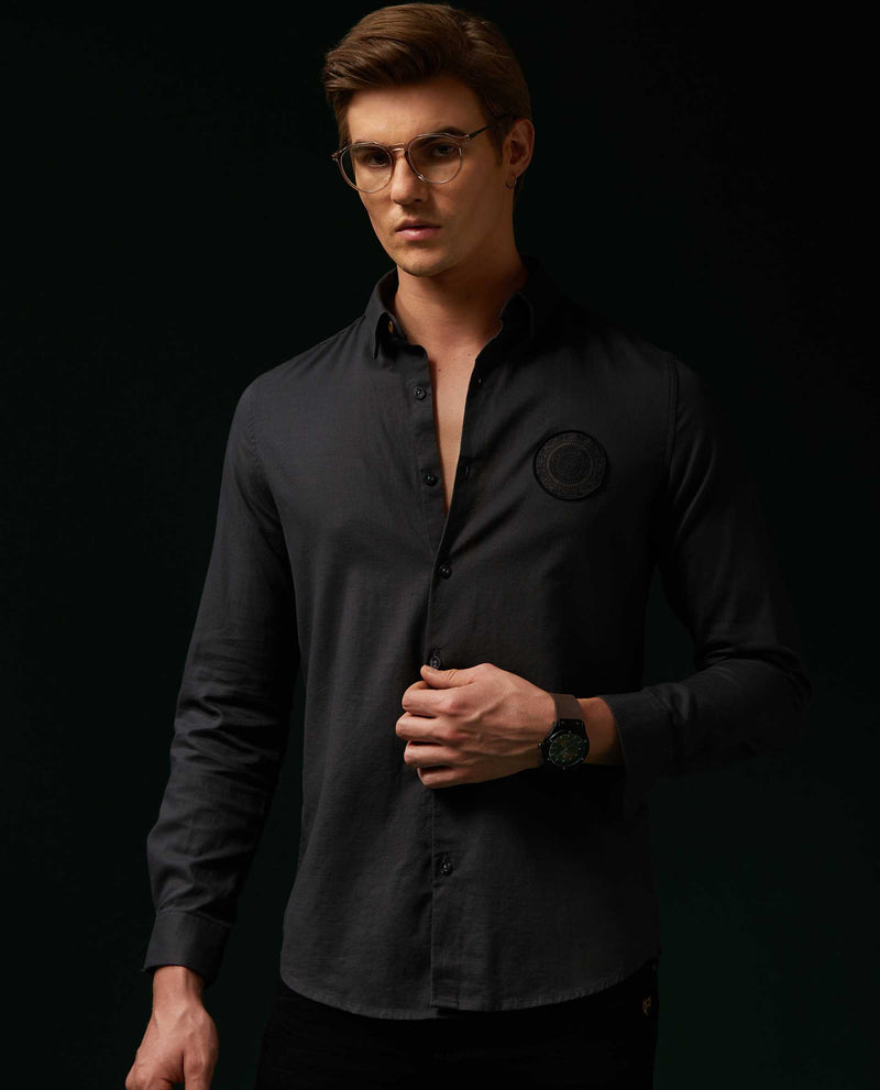 LEGACY - GREY - LUXURY WOVEN BADGE SHIRT