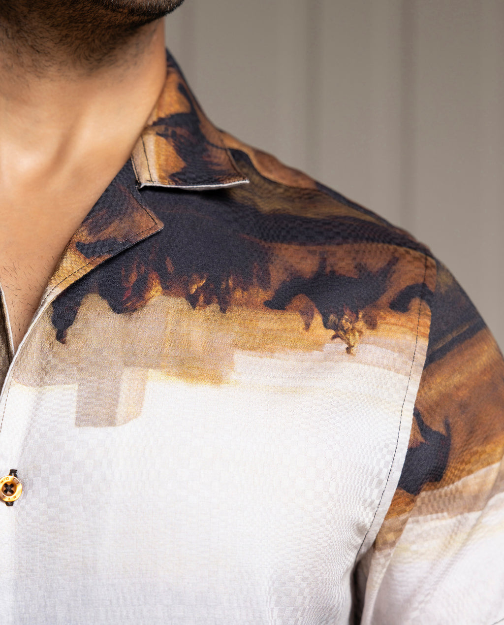 MIRAGE - BROWN - RESORT COLLAR - DIGITAL PRINT PARTY WEAR SHIRT