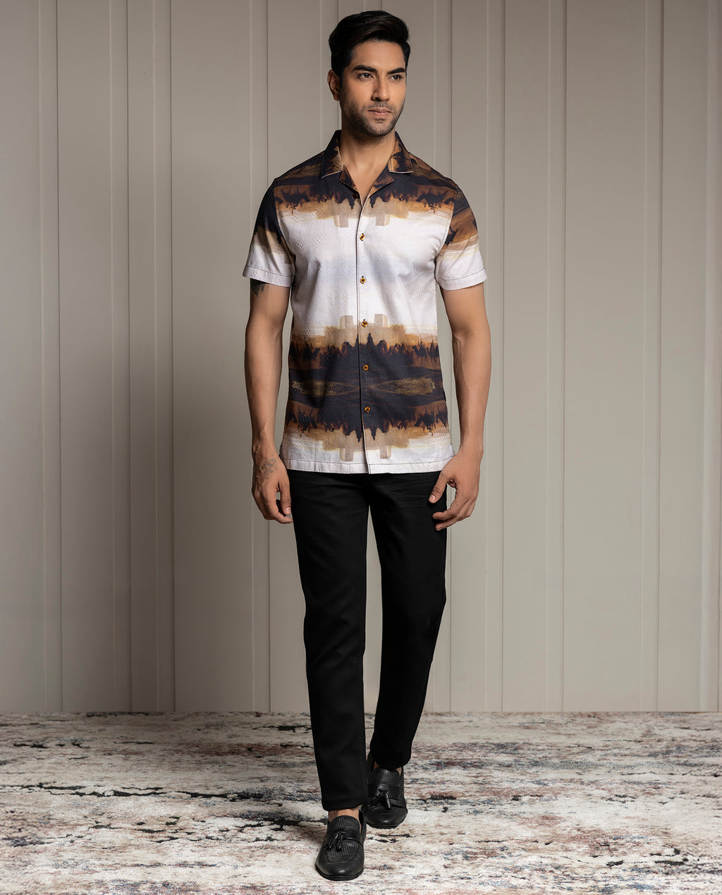MIRAGE - BROWN - RESORT COLLAR - DIGITAL PRINT PARTY WEAR SHIRT