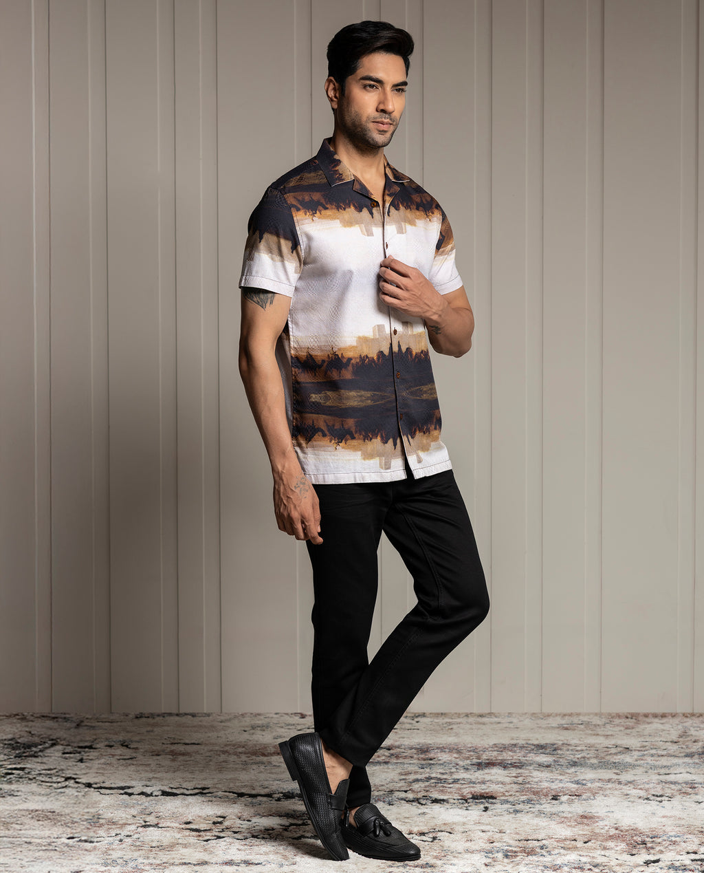 MIRAGE - BROWN - RESORT COLLAR - DIGITAL PRINT PARTY WEAR SHIRT