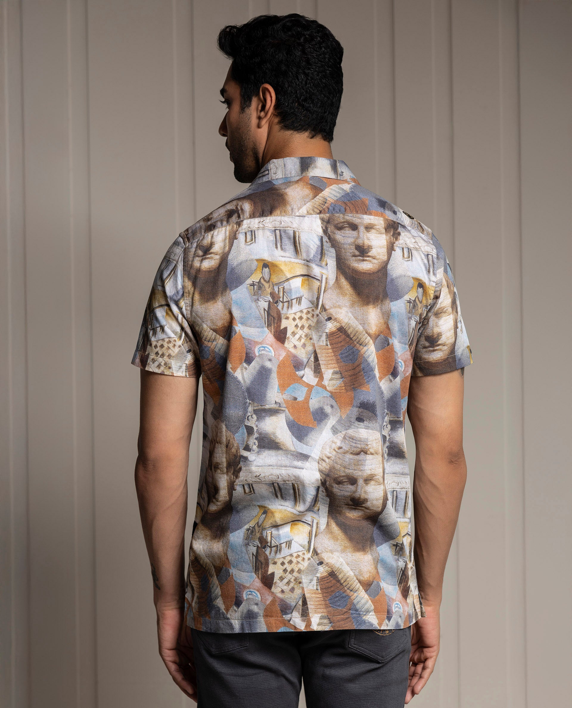 MODERN - GRAY - RESORT COLLAR - DIGITAL PRINT PARTY WEAR SHIRT