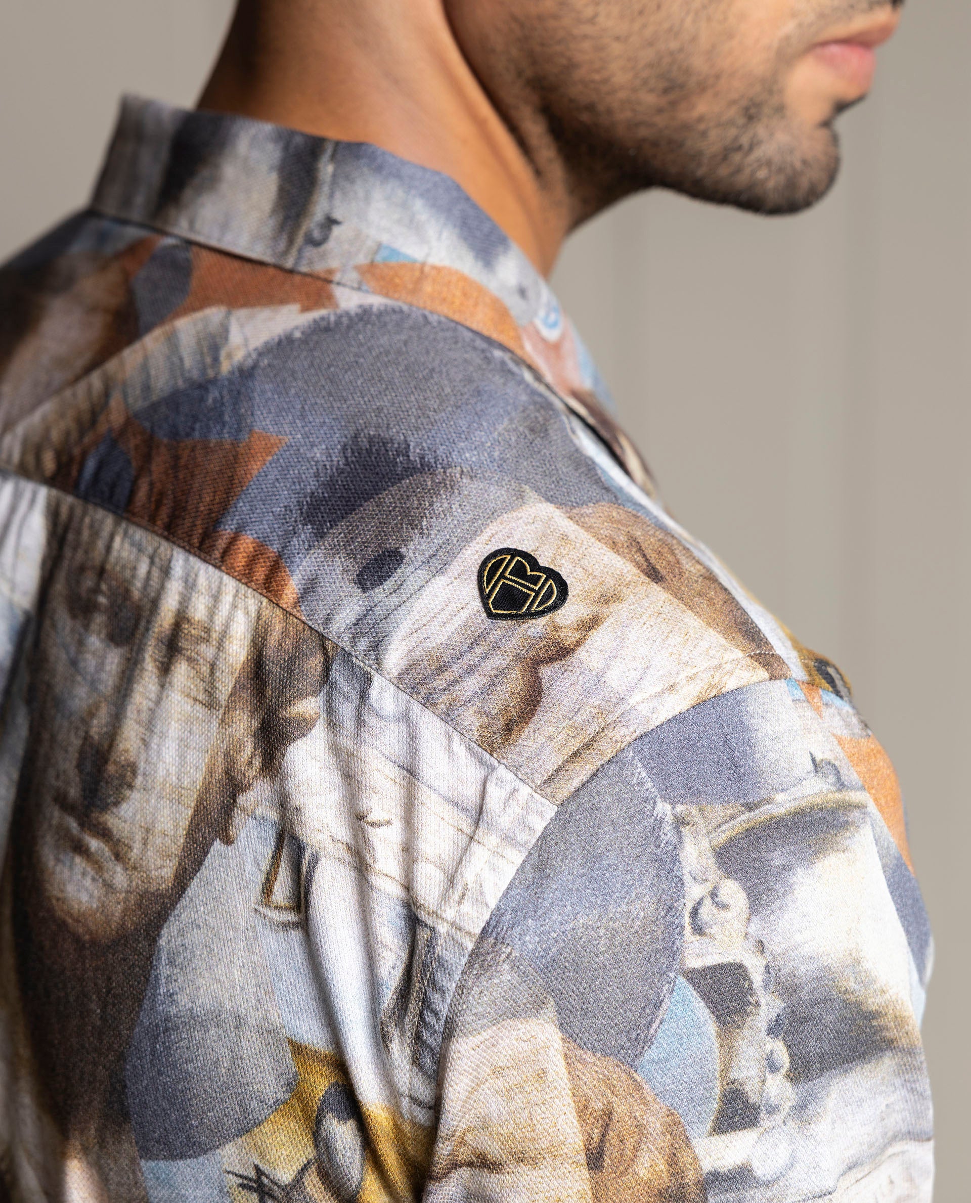 MODERN - GRAY - RESORT COLLAR - DIGITAL PRINT PARTY WEAR SHIRT