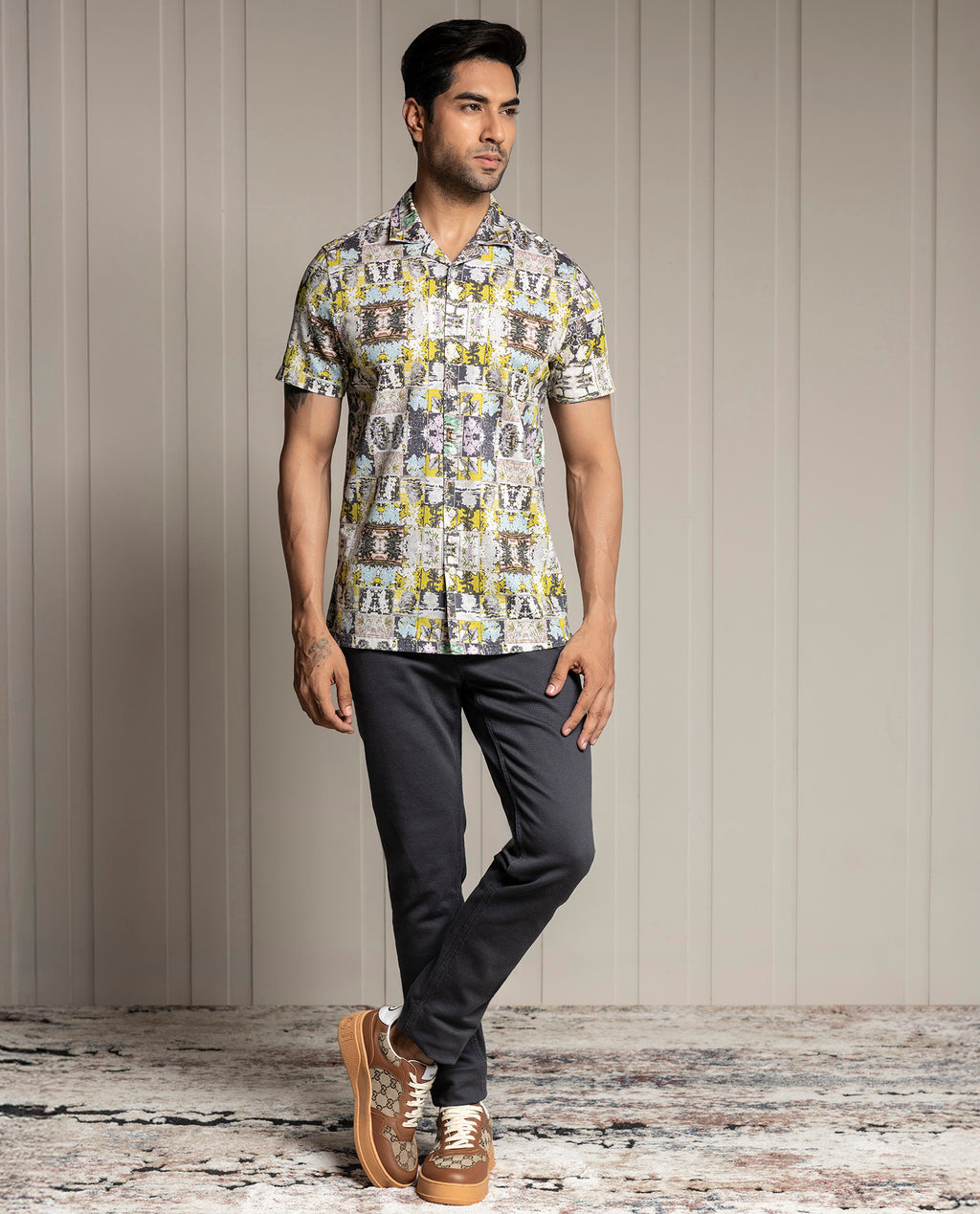 TIMELESS - BEIGE - RESORT COLLAR - DIGITAL PRINT PARTY WEAR SHIRT