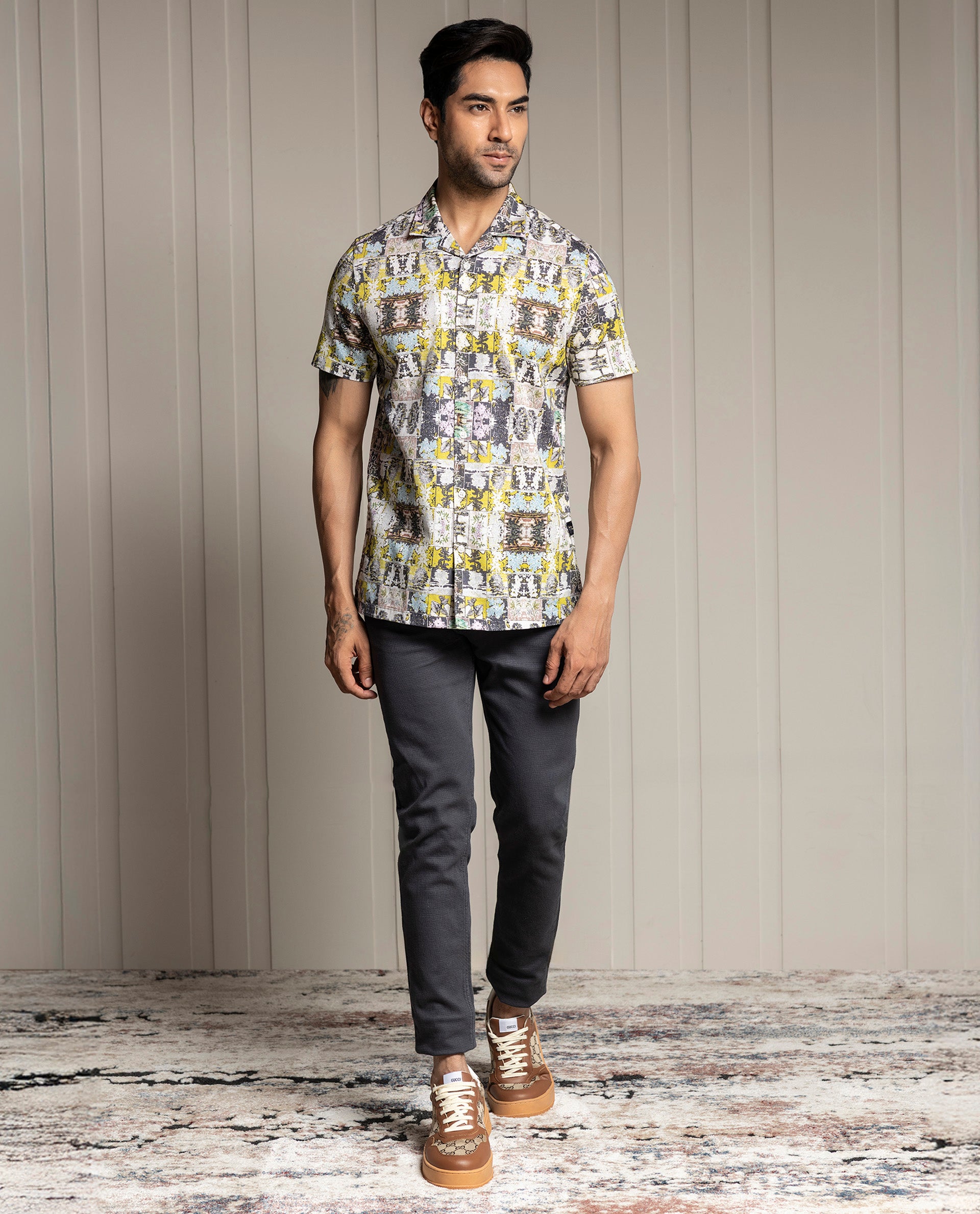 TIMELESS - BEIGE - RESORT COLLAR - DIGITAL PRINT PARTY WEAR SHIRT