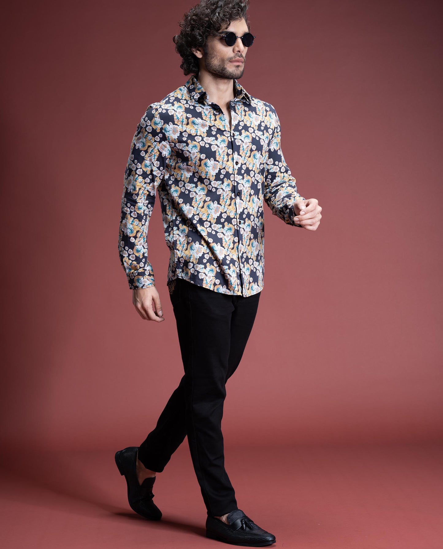 MOSS - BLACK - DIGITAL PRINT PARTYWEAR SHIRT