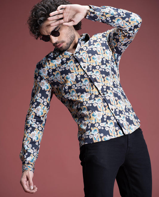 MOSS - BLACK - DIGITAL PRINT PARTYWEAR SHIRT