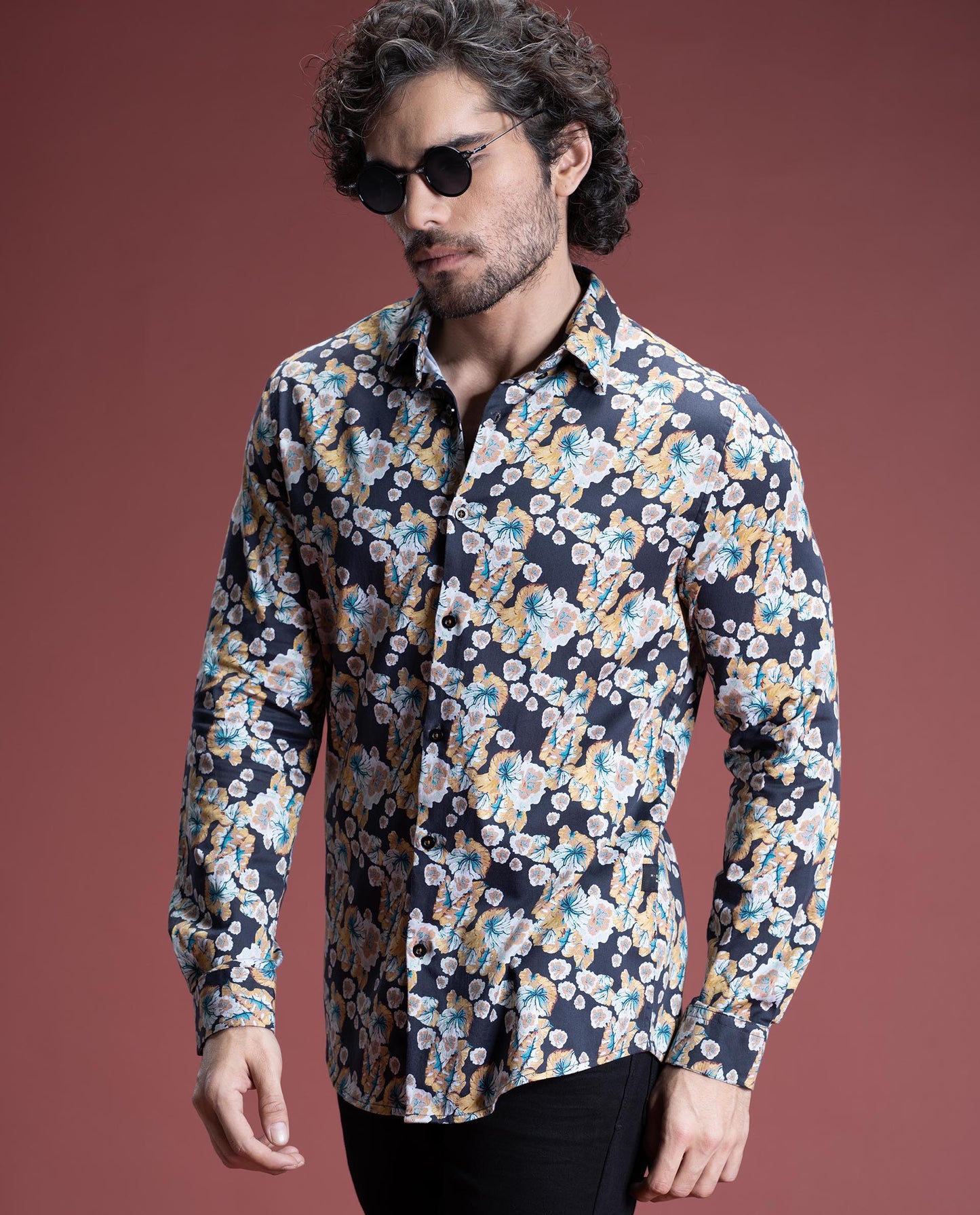 MOSS - BLACK - DIGITAL PRINT PARTYWEAR SHIRT