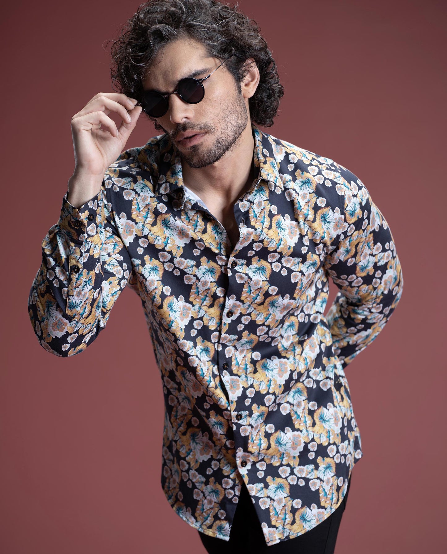 MOSS - BLACK - DIGITAL PRINT PARTYWEAR SHIRT