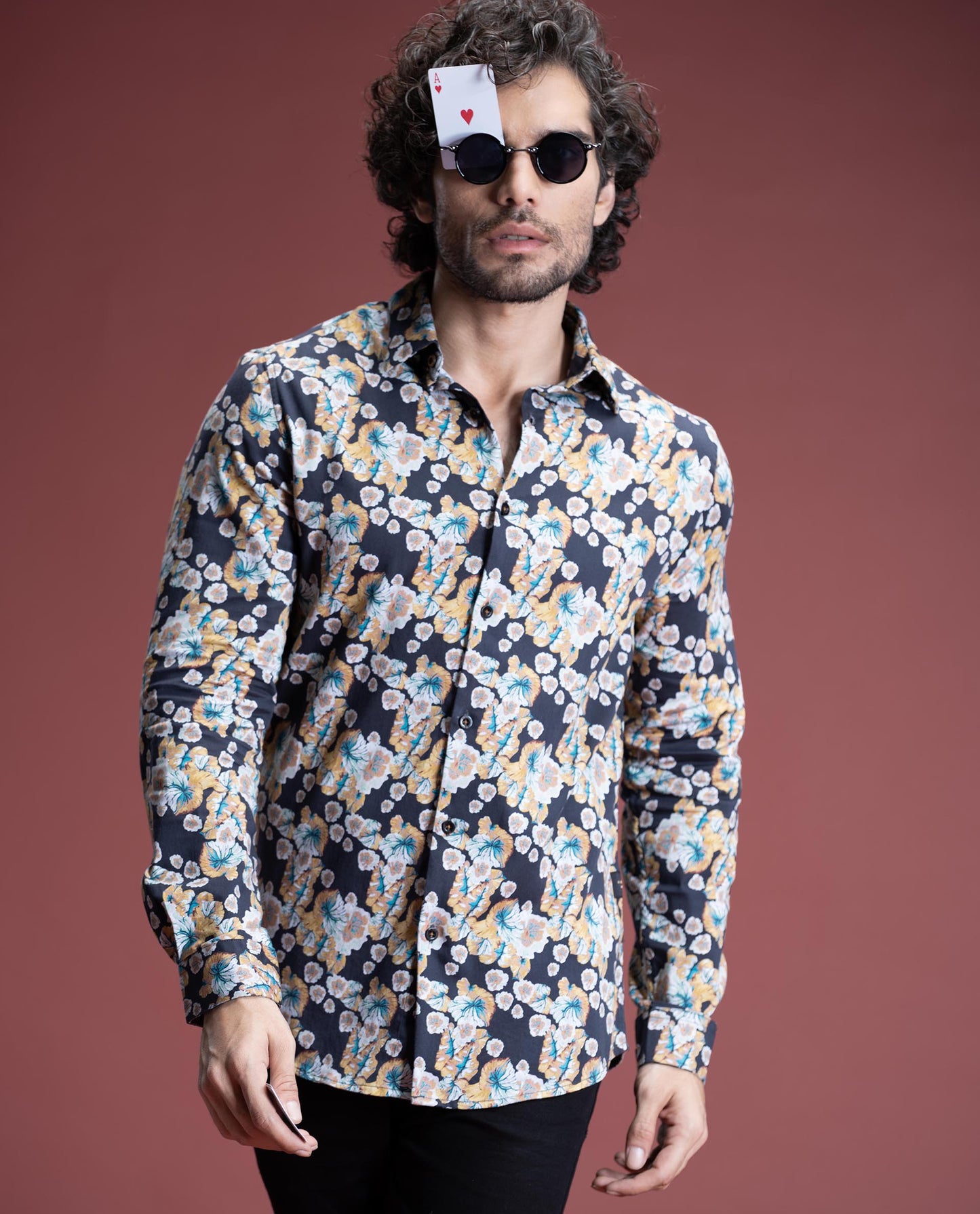 MOSS - BLACK - DIGITAL PRINT PARTYWEAR SHIRT