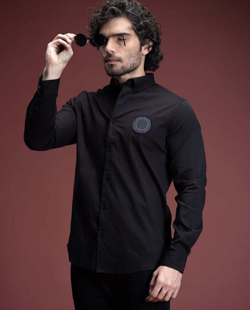 SPEARS - BLACK - LUXURY WOVEN BADGE SHIRT