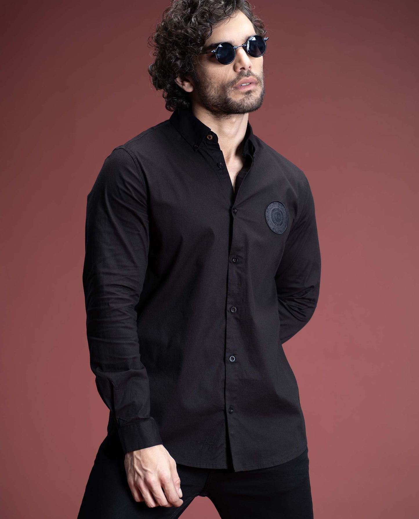 SPEARS - BLACK - LUXURY WOVEN BADGE SHIRT