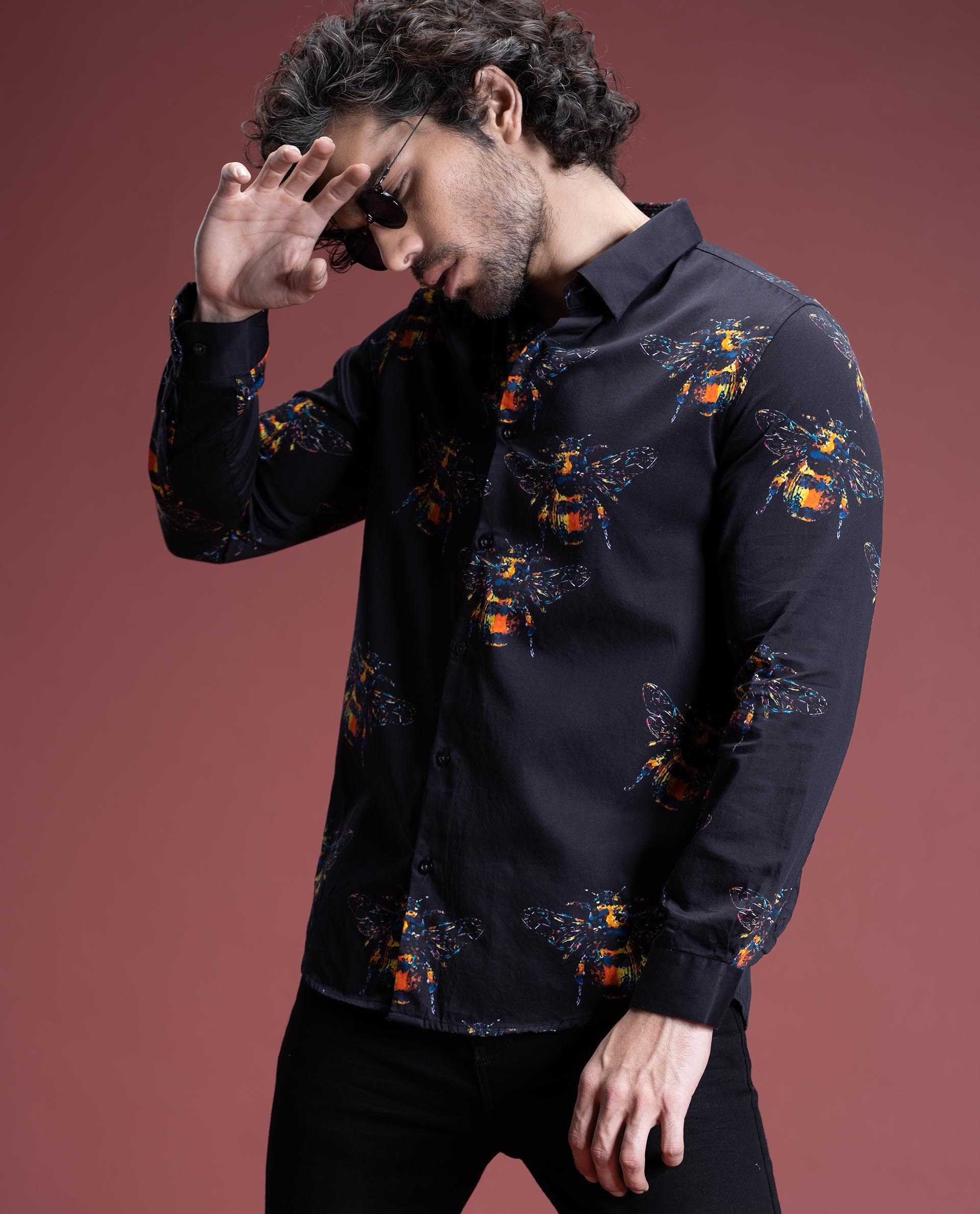 BEATS - BLACK - DIGITAL PRINT PARTYWEAR SHIRT