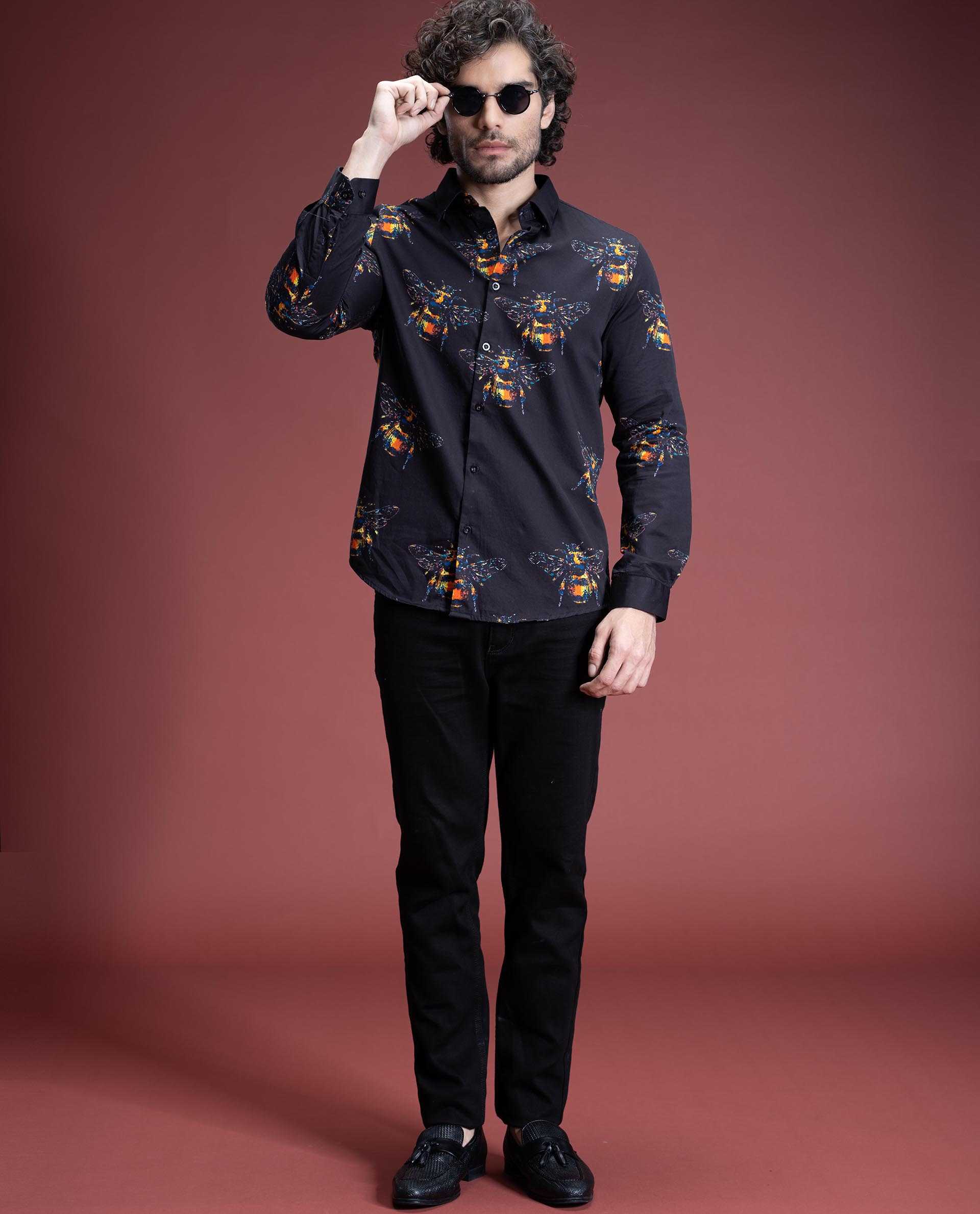 BEATS - BLACK - DIGITAL PRINT PARTYWEAR SHIRT