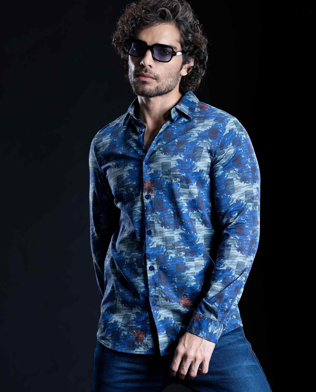 JUXTA - NAVY - DIGITAL PRINT PARTYWEAR SHIRT