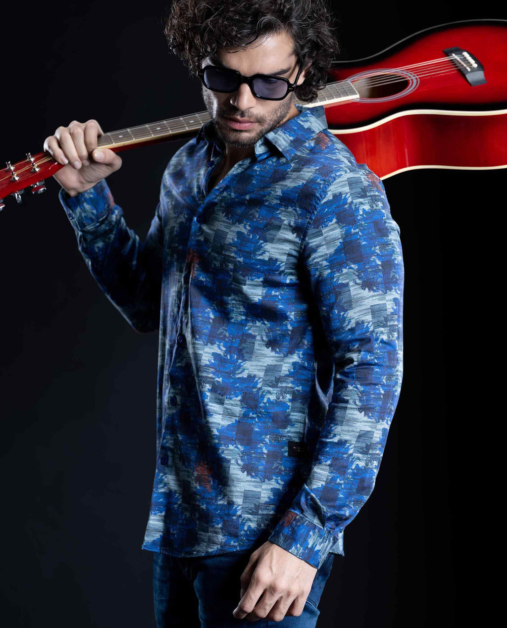JUXTA - NAVY - DIGITAL PRINT PARTYWEAR SHIRT