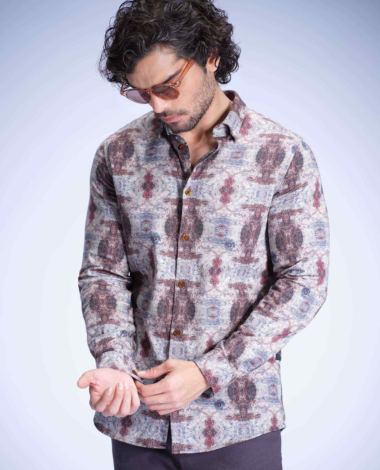 KELOY - GRAY - DIGITAL PRINT PARTYWEAR SHIRT