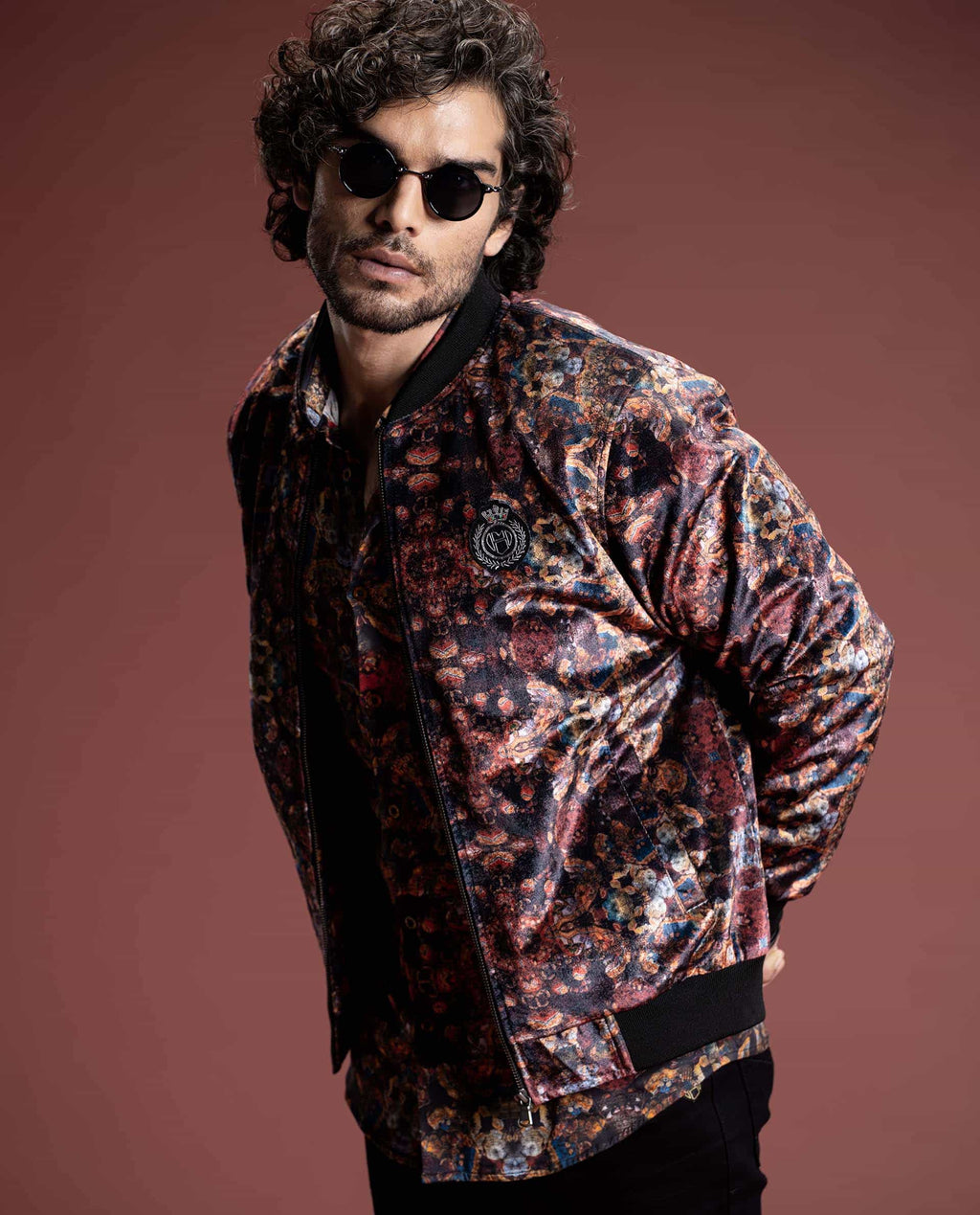 PRIZERO - RED - PRINTED VELOUR BOMBER JACKET