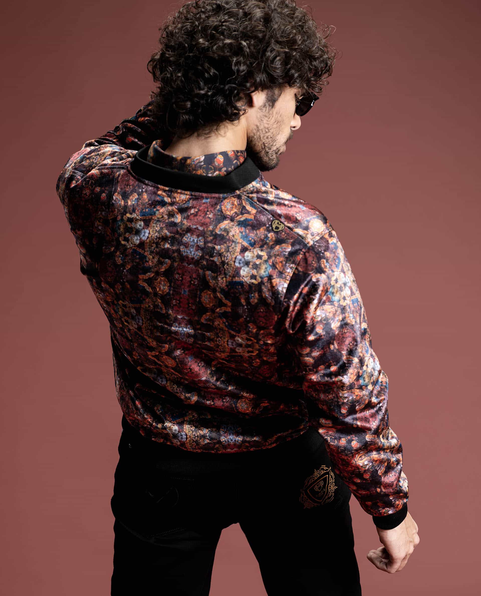 PRIZERO - RED - PRINTED VELOUR BOMBER JACKET